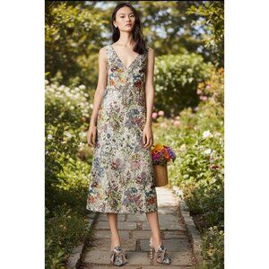 Tory Burch Ronda embellished  silk and cotton-blend midi dress Size 2 NEW